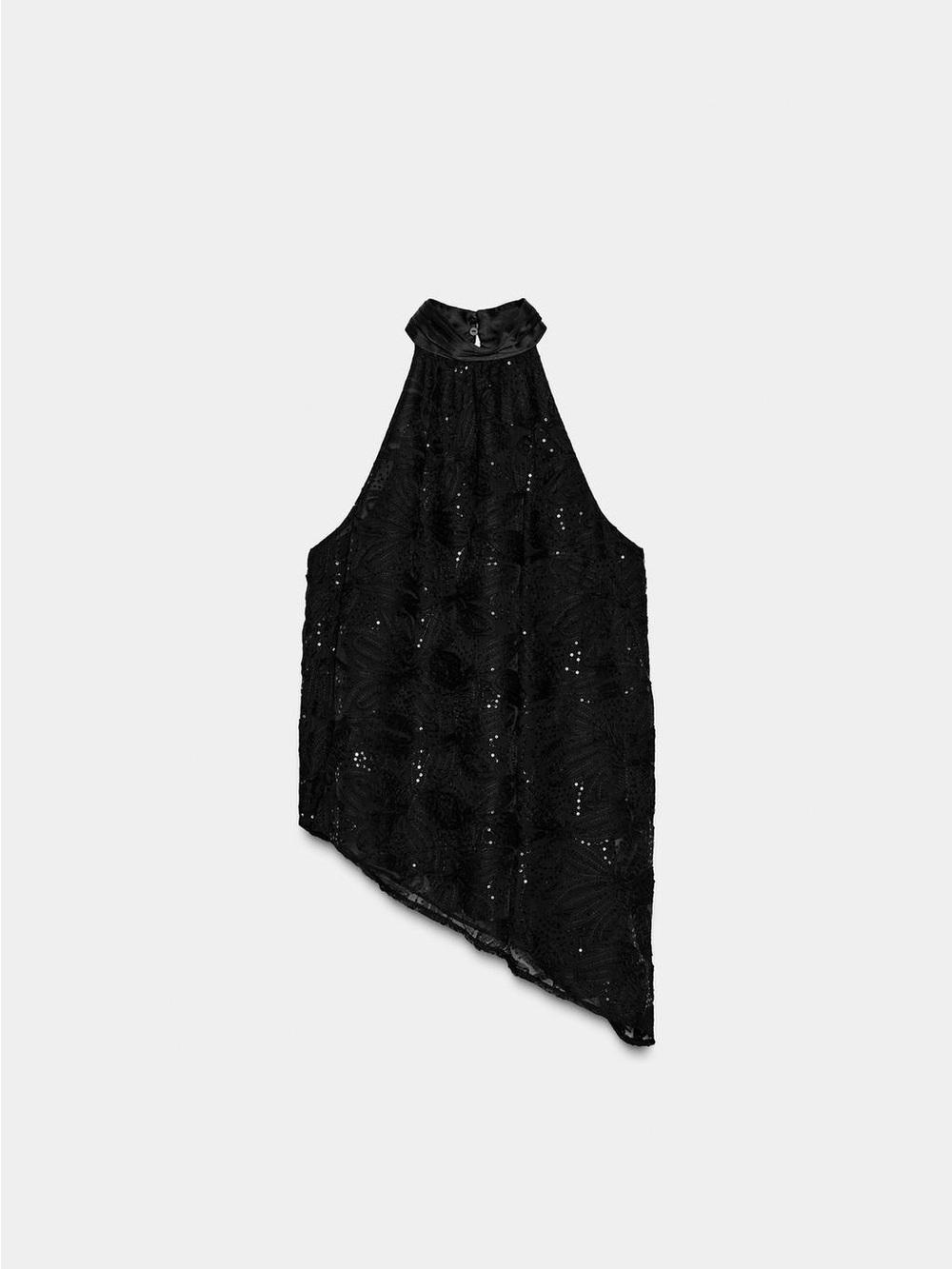 Zara Black Halter Sequin Asymmetric Top
